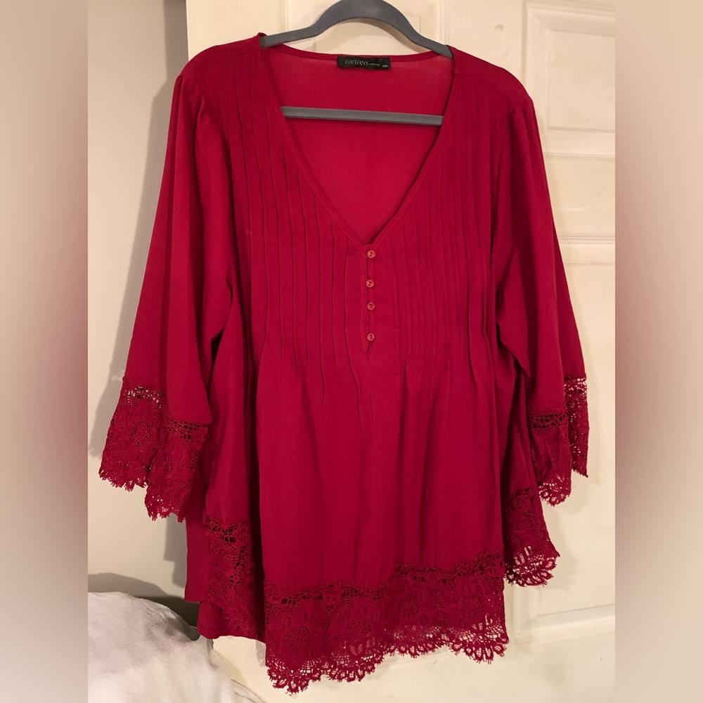 Zanzea Red 3/4 Sleeve Boxy Blouse
